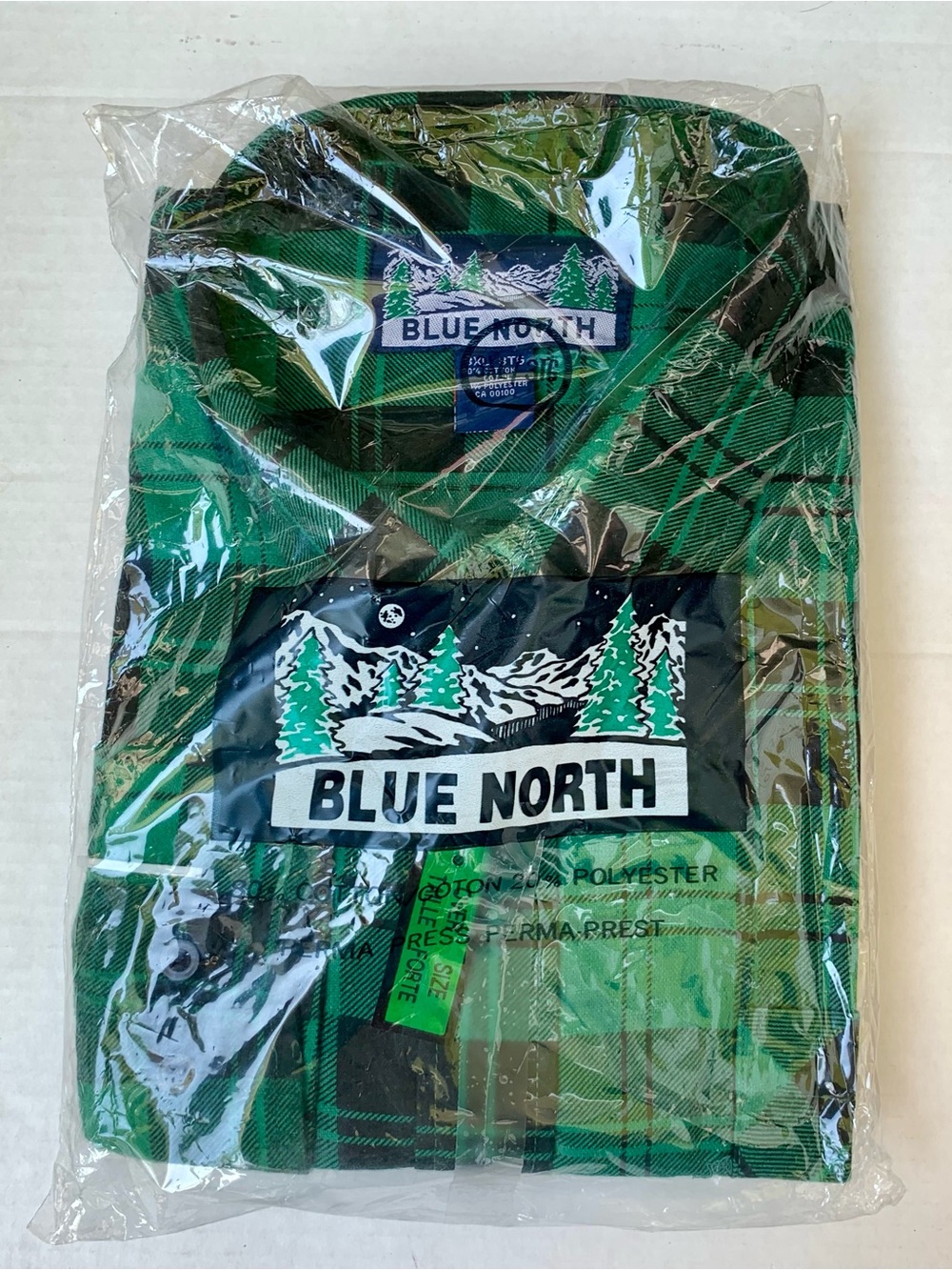 New Old Stock Blue North Men's Plaid Flannel Shirt Green Black 3XL NIP